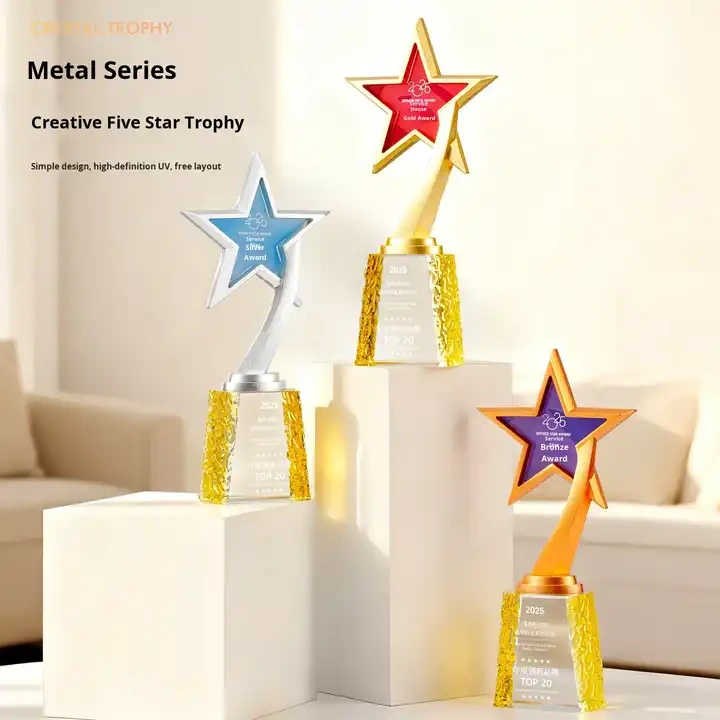 Custom-Made Creative 2025 New High-End Elegant Outstanding Employee Award Metal Trophy Manufacturing Made in China