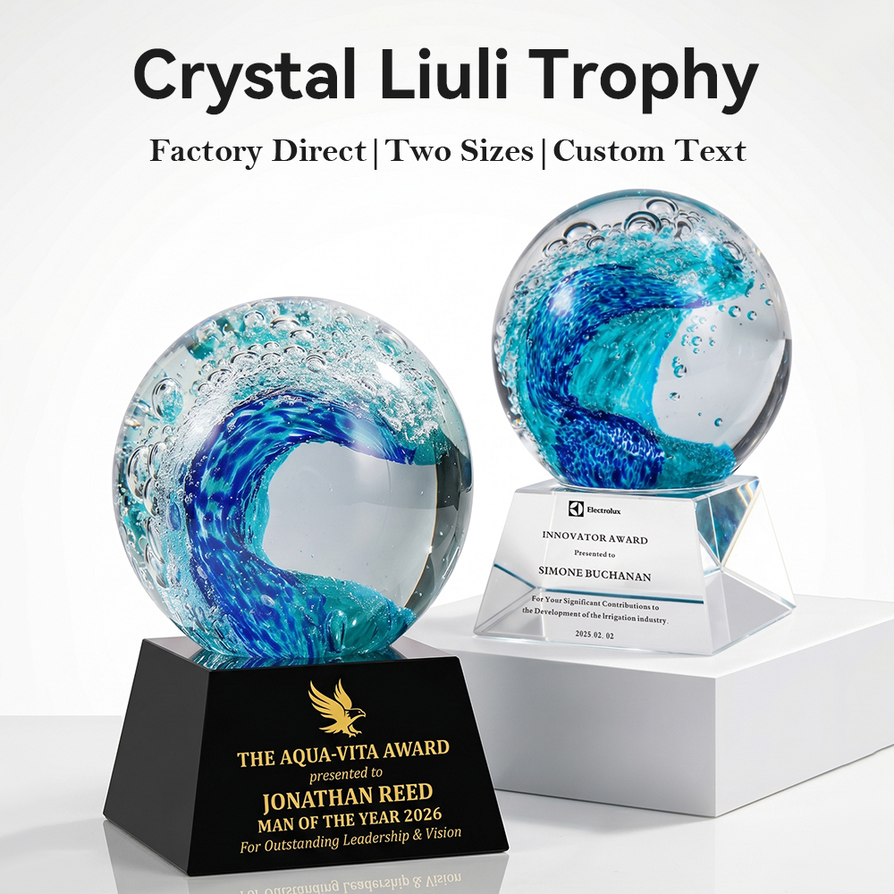 Hot Selling Nobel Style Surfing Art Crystal Trophy Award Transparent Base Corporate Excellence Employee Recognition