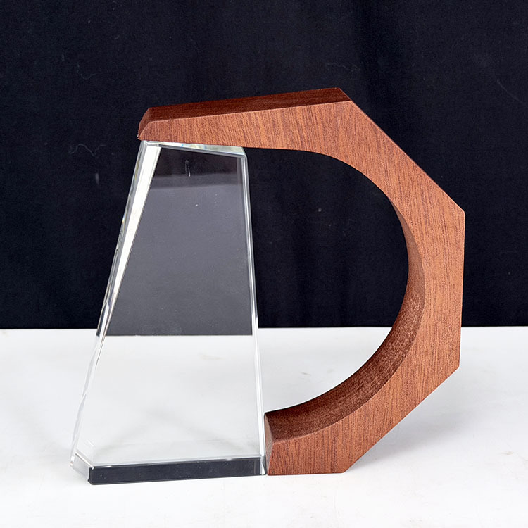 Full Color Printing Crystal Cup Plaque Crystal Trophy with Wooden Base MH-J296