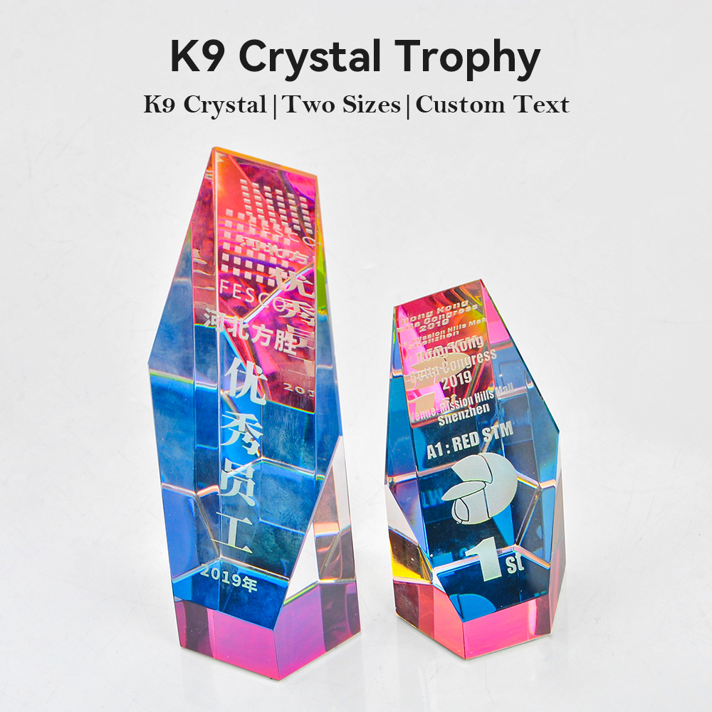 New Design Award Hot Sale Handmade Modern K9 Crystal Trophy Glass Plaque Engraving Custom Trofeos Hexagonal Pillar Shape