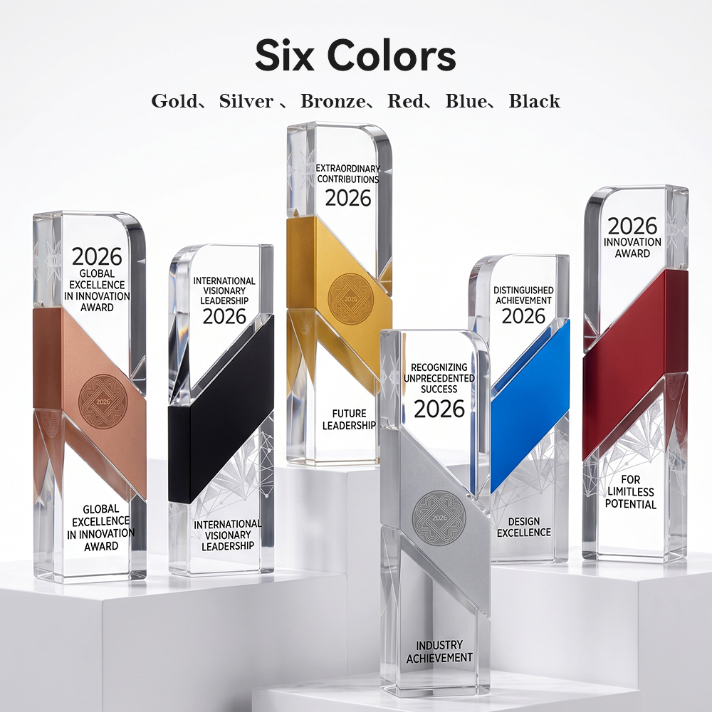 Custom Crystal Metal Cube Trophy Award Personalized Engraved Column Plaque for Corporate Excellence Annual Gala Recognition