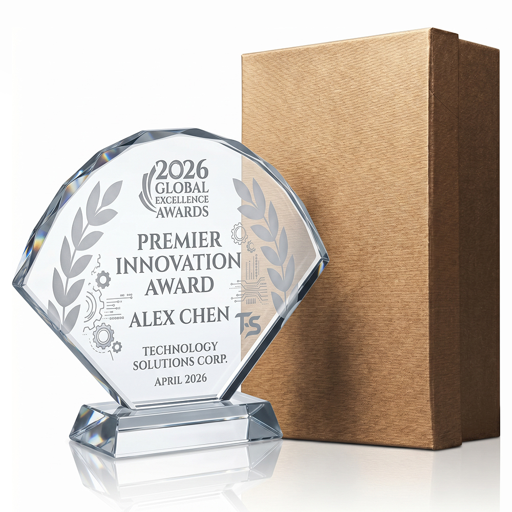 Hot Selling Fan Shape Crystal Trophy Award Large Engraving Area Modern Design Corporate Anniversary Souvenir Keepsake