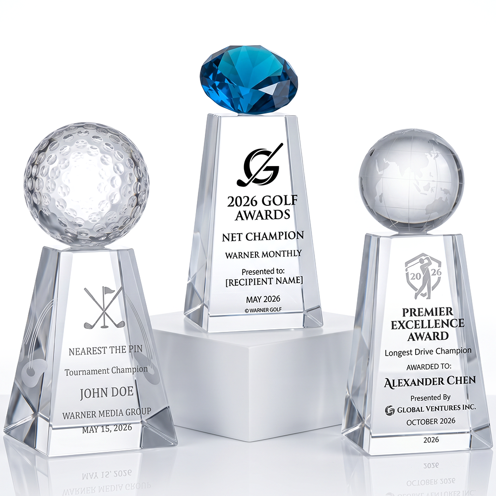 Custom Noble Beveled Cone Crystal Trophy Award Golf Diamond Globe Topper Design School Professional Sports Tournament Prize