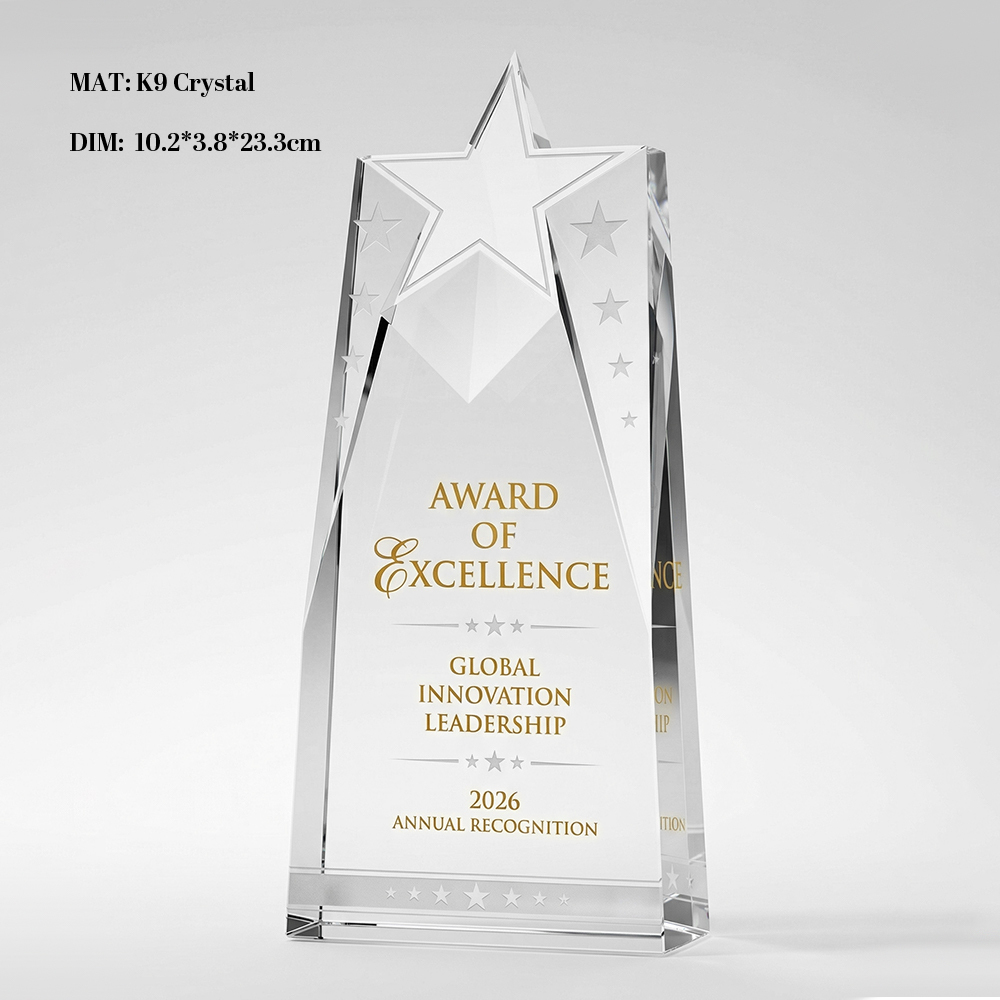 Custom Crystal Star Trophy Personalized Engraved Five Pointed Star Plaque for Corporate Excellence Star Performer Recognition