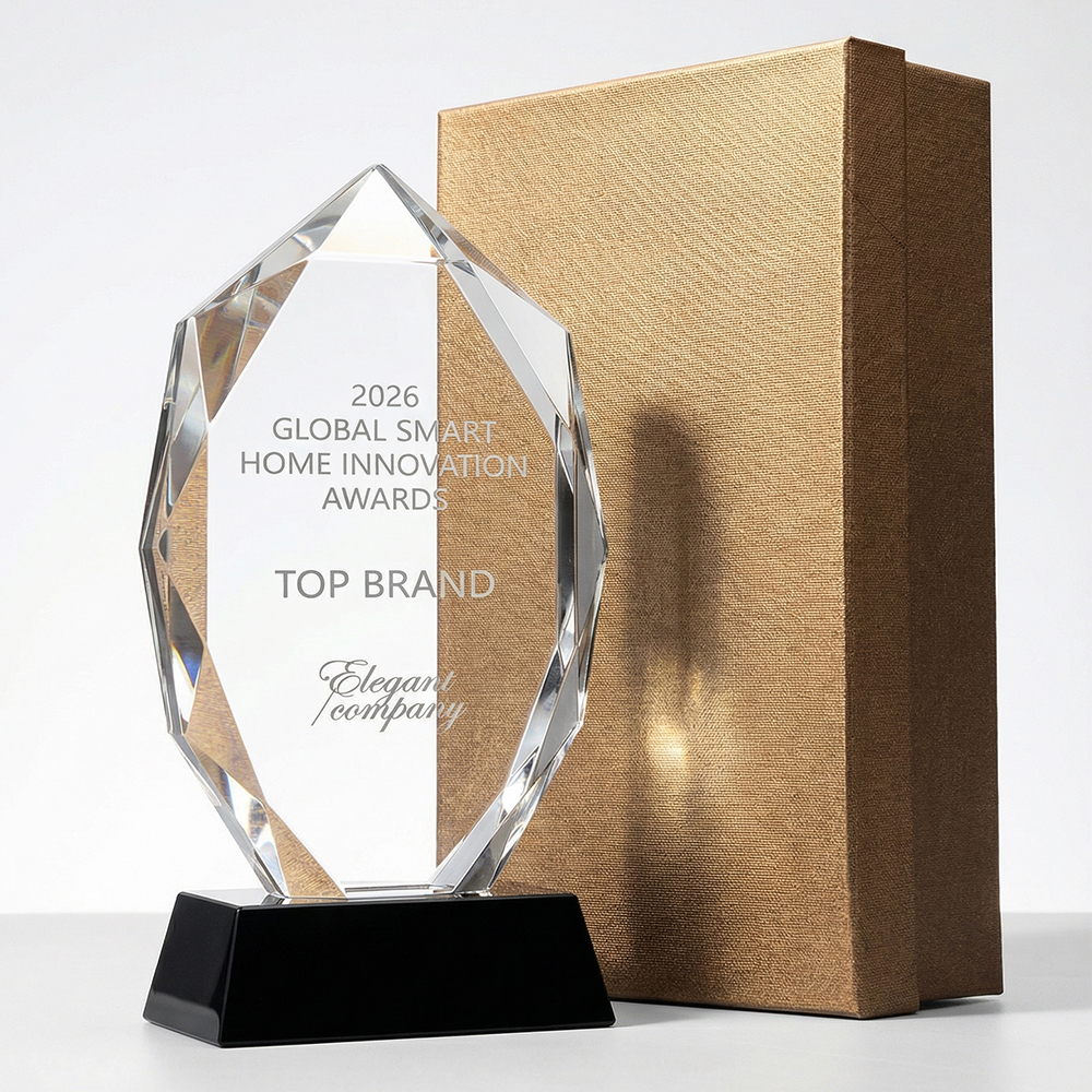 Unique Mountain Peak Cut Crystal Trophy Blank Award Design Black Blue Transparent Solid Wood Base Sports Corporate Recognition