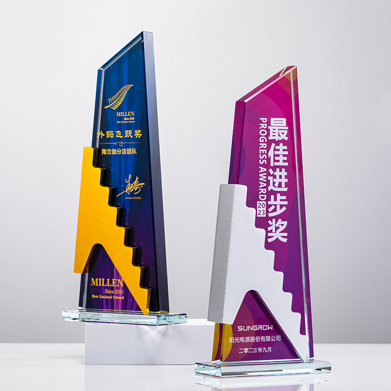 Metal Crystal Colored Glass Trophy Handicraft Medal Circular Employee Honor Award High-quality Glass Craftsmanship Gift