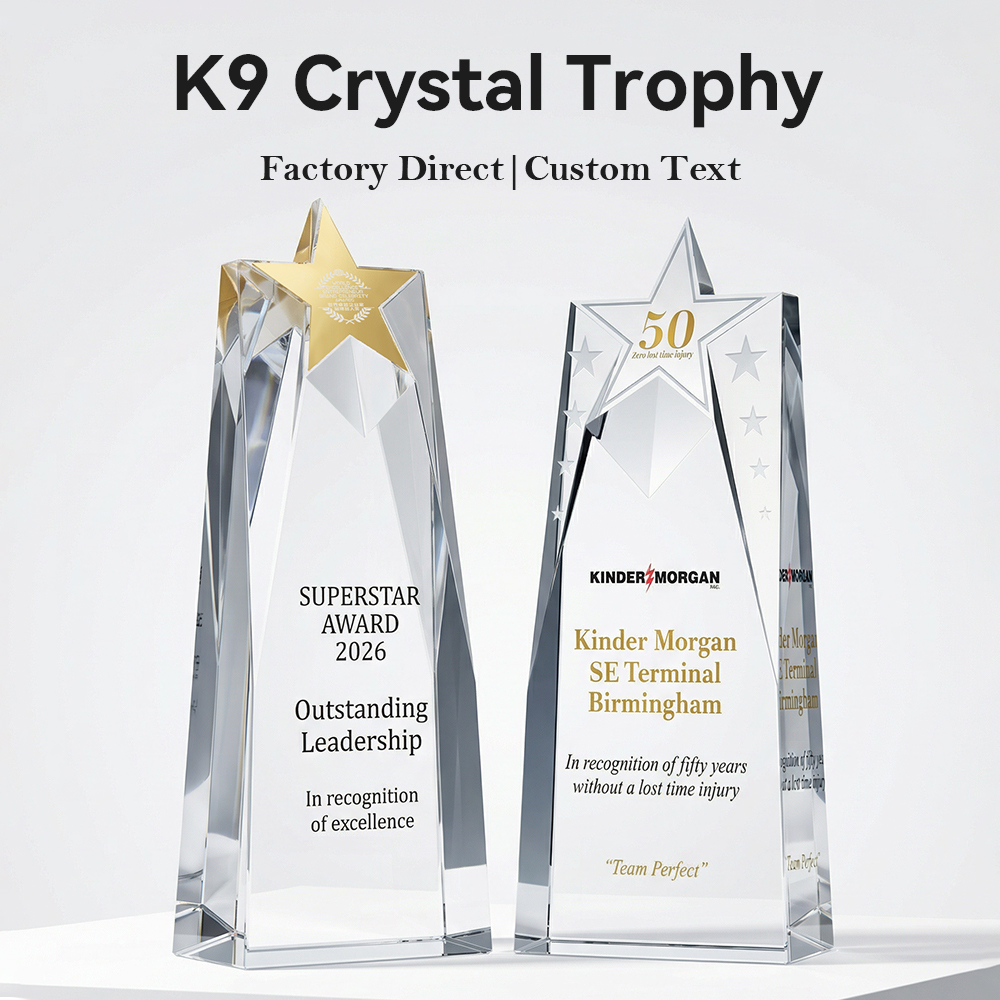 Custom Crystal Star Trophy Personalized Engraved Five Pointed Star Plaque for Corporate Excellence Star Performer Recognition