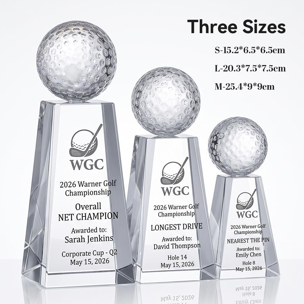 Custom Noble Beveled Cone Crystal Trophy Award Golf Diamond Globe Topper Design School Professional Sports Tournament Prize