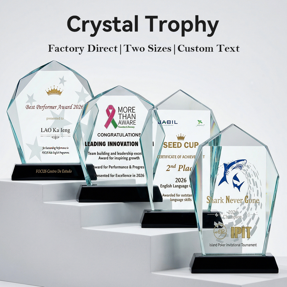 Custom Crystal Trophy Award Personalized Engraved Black Base Diamond Plaque Corporate Achievement Champion Recognition Gifts