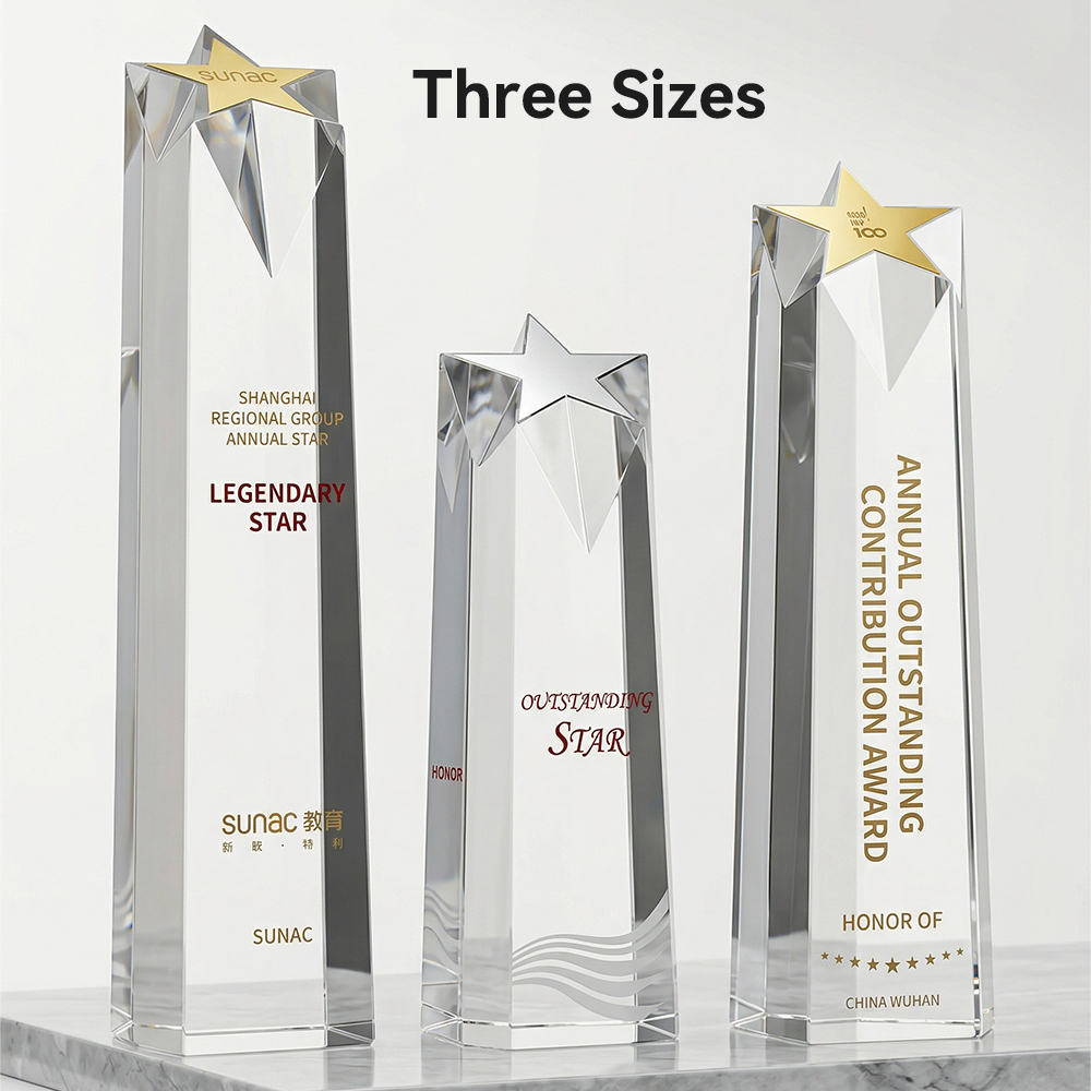Custom K9 Crystal Star Trophy Personalized Engraved Slanted Pillar Plaque for Corporate Excellence Sales Champion Recognition