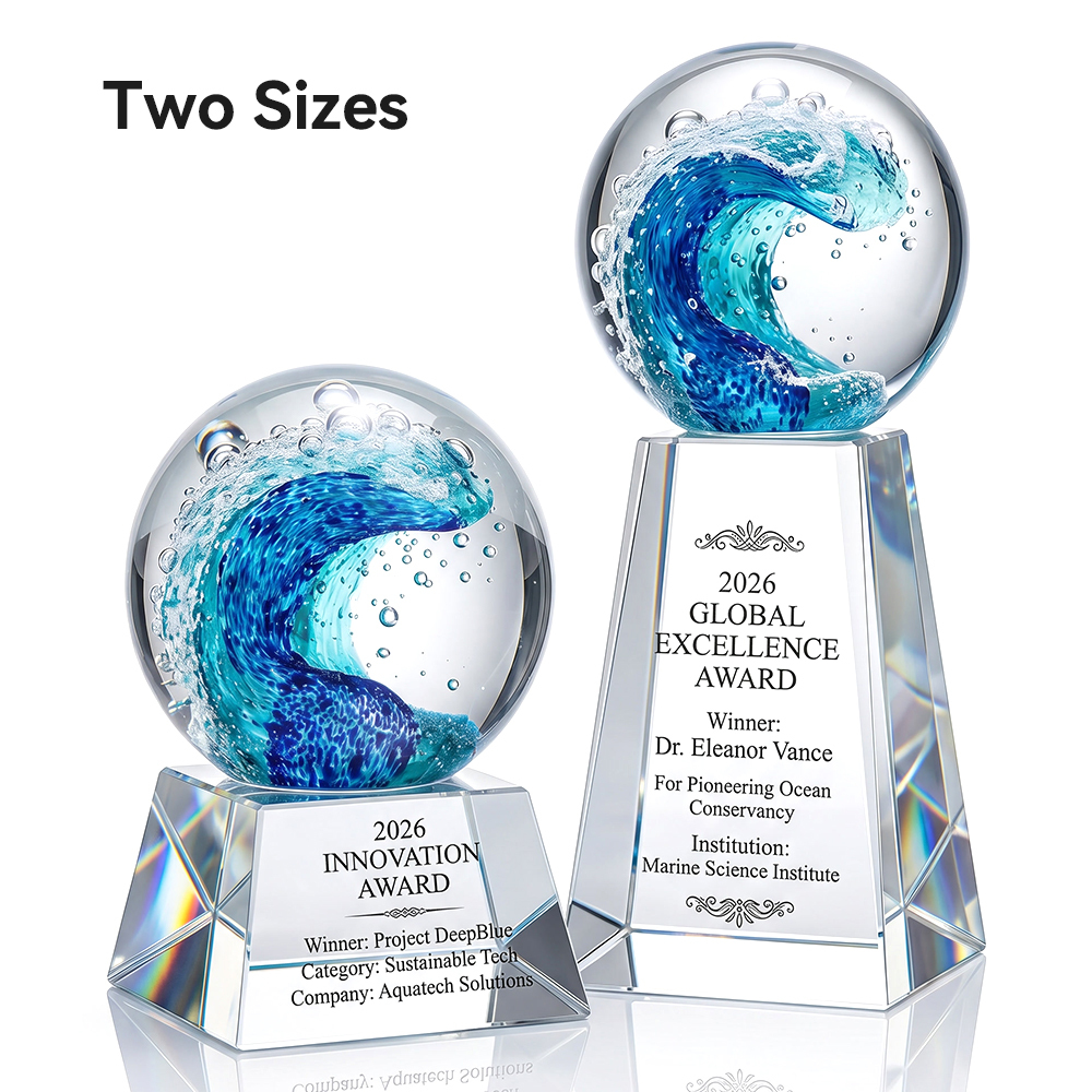 Hot Selling Nobel Style Surfing Art Crystal Trophy Award Transparent Base Corporate Excellence Employee Recognition
