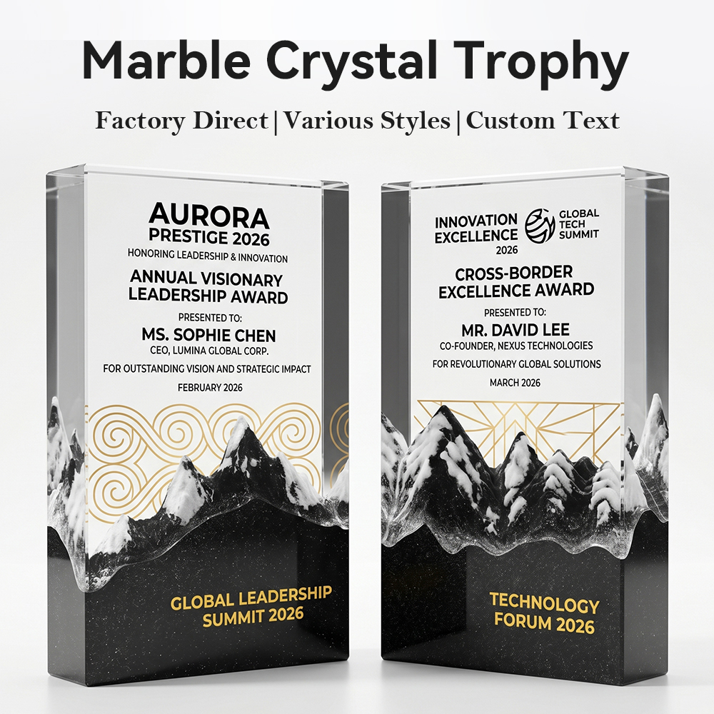 Black Marble Crystal Trophy Personalized Engraved Round Disc Plaque Award for Corporate Partnership Excellence Achievement