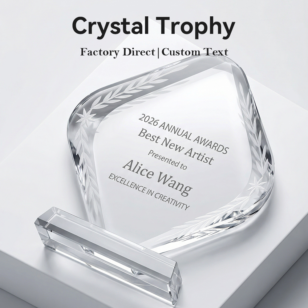 Custom Diamond Crystal Trophy Personalized Engraved Laurel Leaf Plaque Award Corporate Recognition Champion Achievement Gifts
