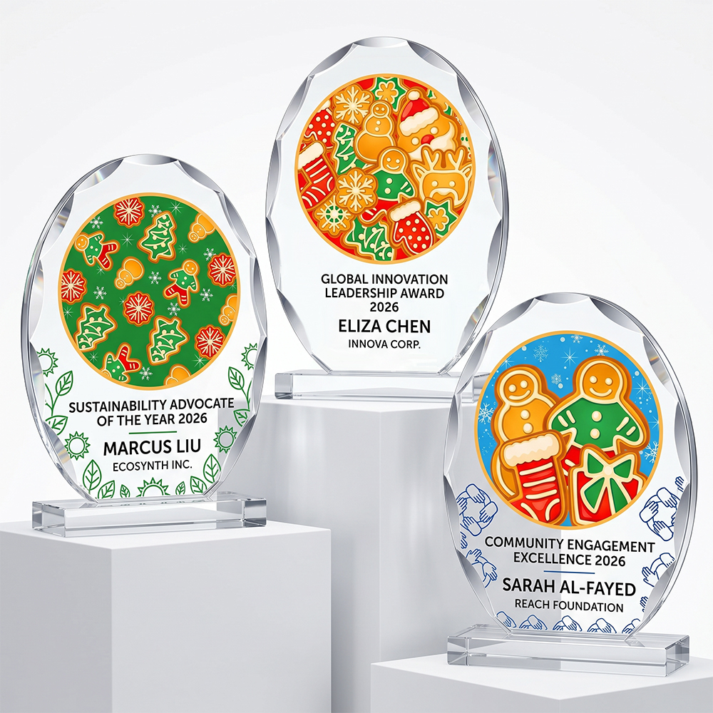 Hot Selling Oval Crystal Trophy Medal Award Large Engraving Area Modern Design Annual Party Christmas Recognition Keepsake