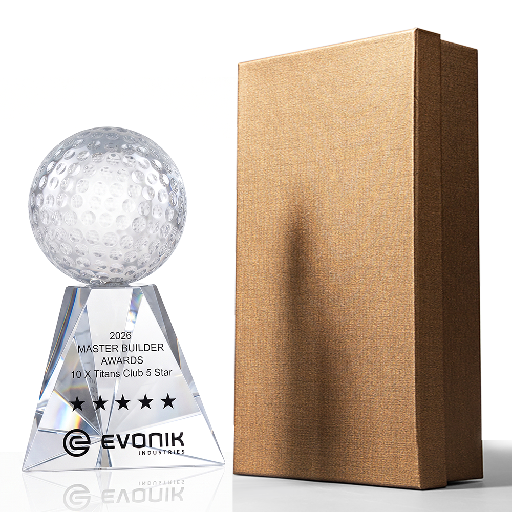 Custom Crystal Glass Trophy Award Blue Diamond Globe Golf Ball Design Team Champion Commemorative Medal Prize