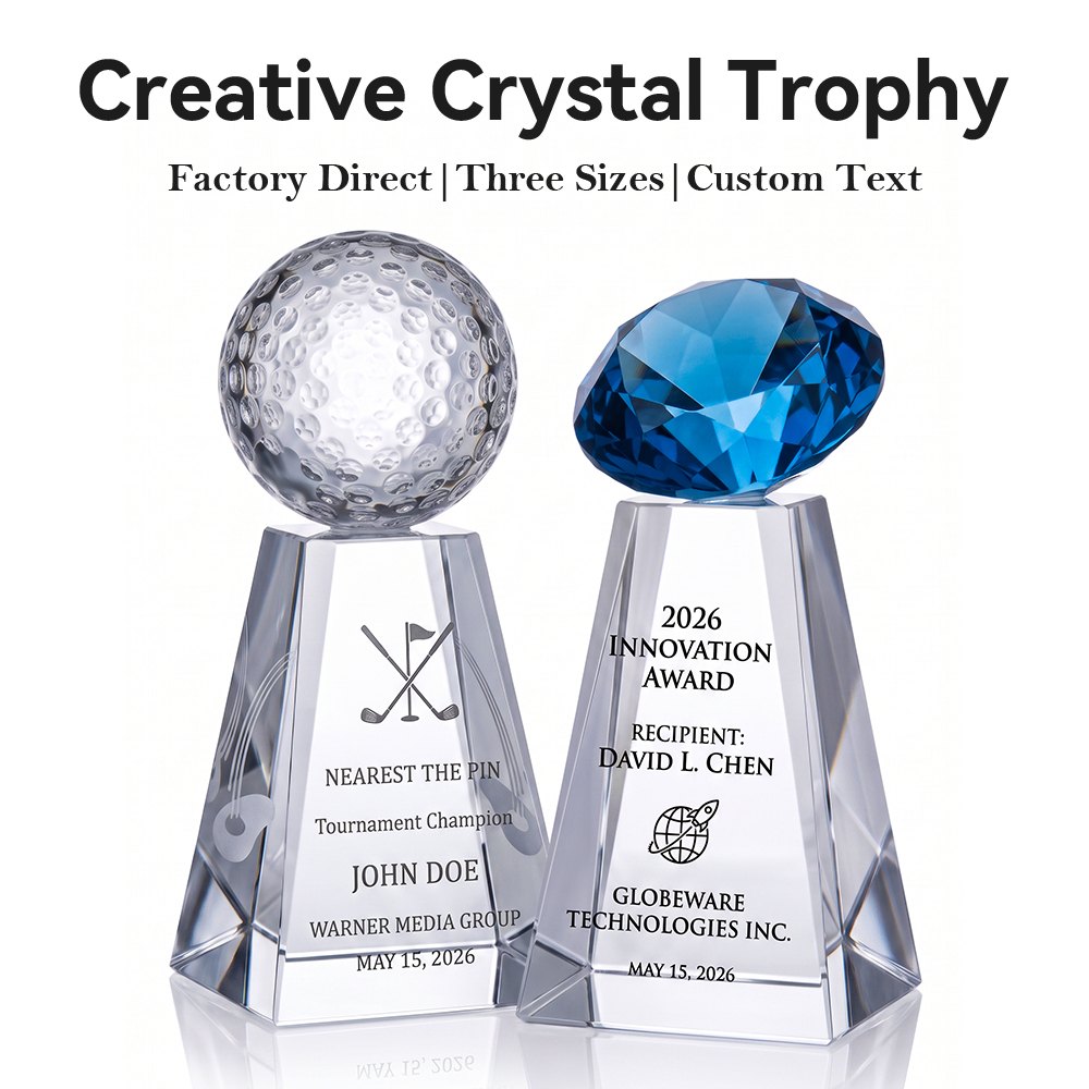 Custom Noble Beveled Cone Crystal Trophy Award Golf Diamond Globe Topper Design School Professional Sports Tournament Prize