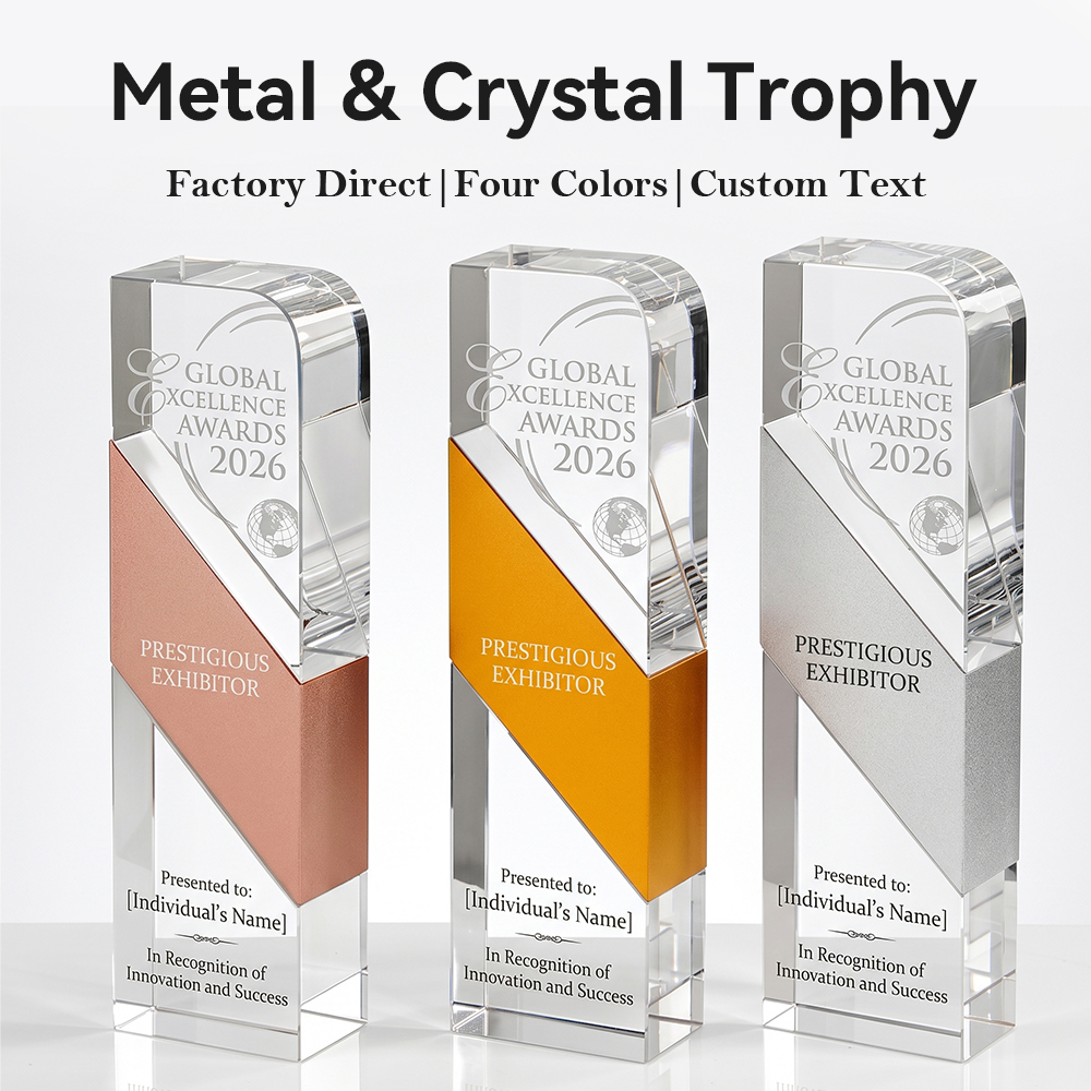 Custom Crystal Metal Cube Trophy Award Personalized Engraved Column Plaque for Corporate Excellence Annual Gala Recognition