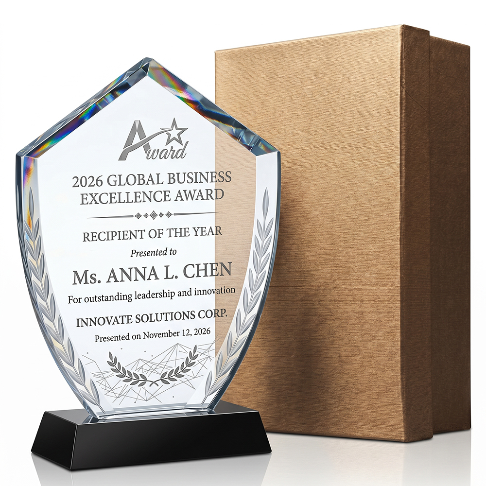 Custom Shape Crystal Trophy Award Laser Engraved Logo Design Modern Artistic Souvenir and Promotional Gift