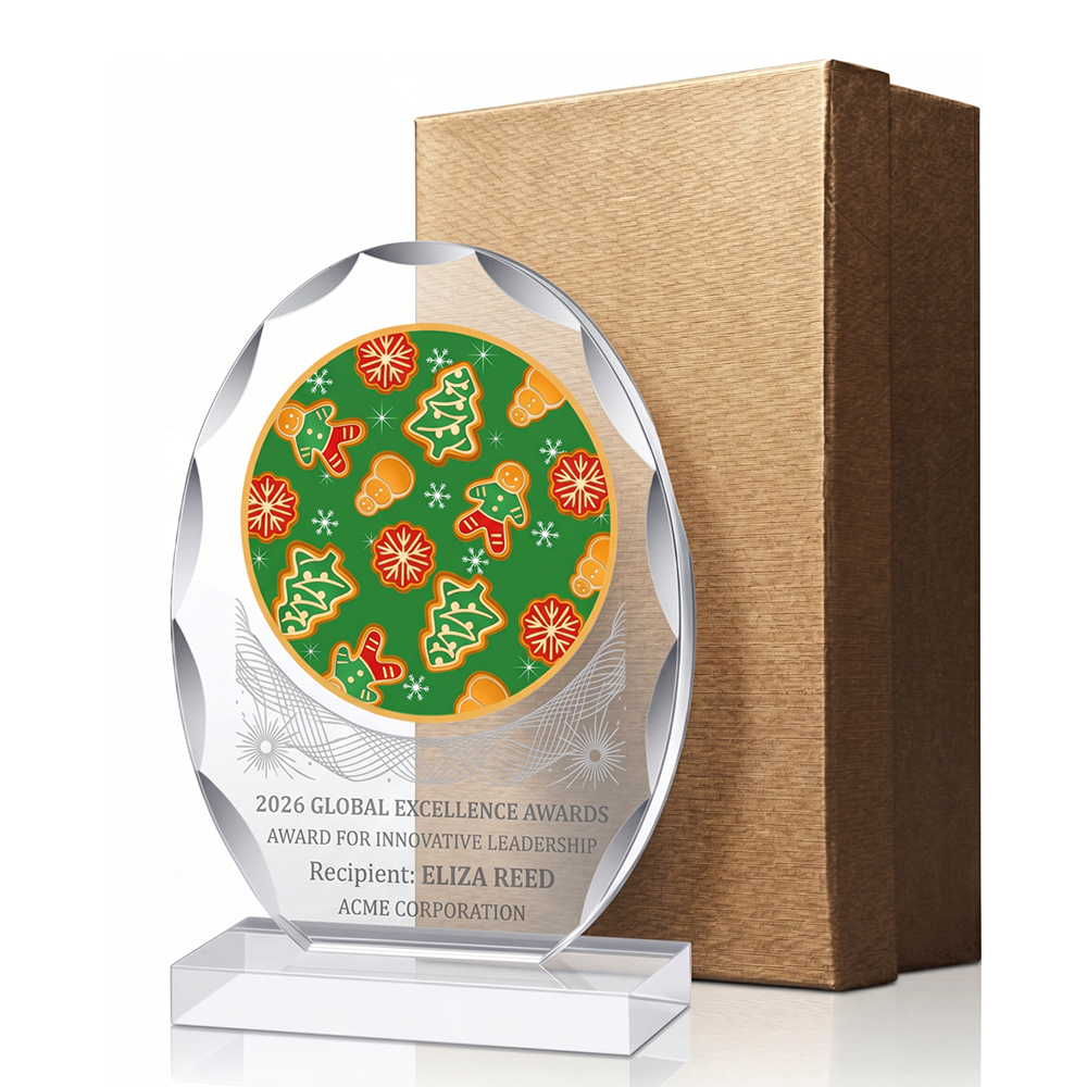 Hot Selling Oval Crystal Trophy Medal Award Large Engraving Area Modern Design Annual Party Christmas Recognition Keepsake
