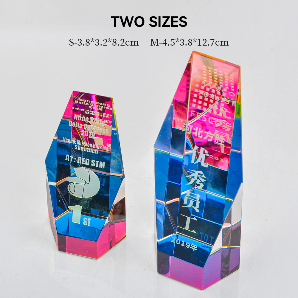 New Design Award Hot Sale Handmade Modern K9 Crystal Trophy Glass Plaque Engraving Custom Trofeos Hexagonal Pillar Shape
