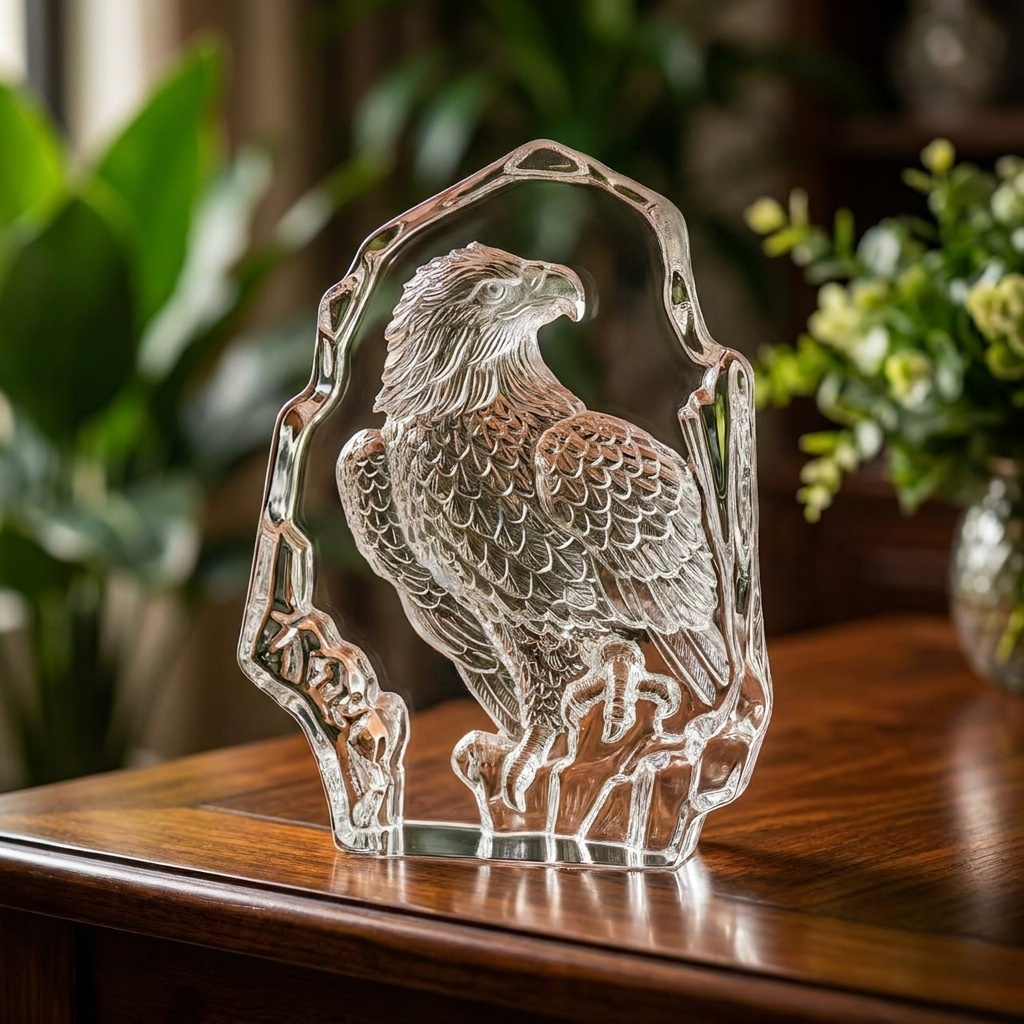 Factory Direct Custom Eagle K9 Crystal Laser Engraved Sports Style Trophy Award Clear Glass Figurine Corporate Leadership