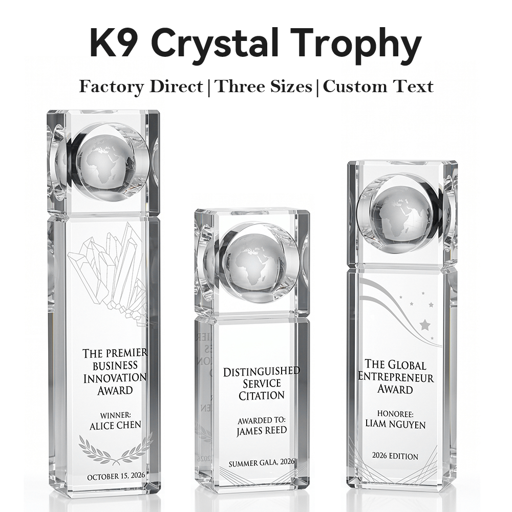 Custom High Quality Crystal Cube Globe Trophy Award Unique Design Blue Green Employee Souvenir Sports Recognition Prize