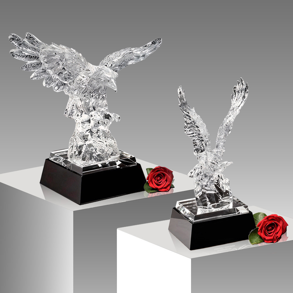 Noble High Quality Crystal 3D Eagle Falcon Model With Custom Personalized Logo  Achievement Gift Trophy Awards