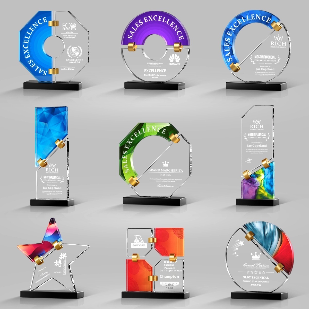 High-End Custom Round Crystal and Wooden Trophy Commemorative Medal for Company Team Events Welcome Gifts