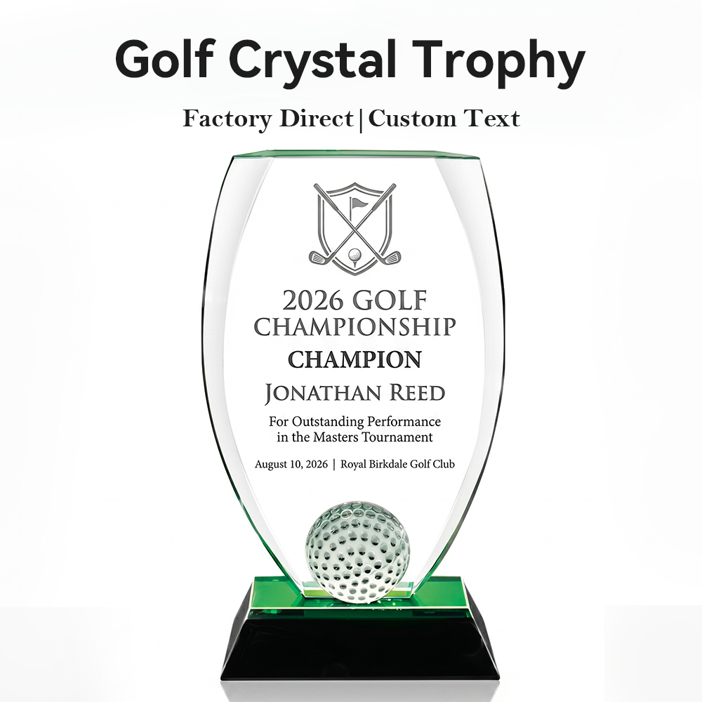 Custom Crystal Trophy Award Personalized Engraved Golf Soccer Basketball Tennis Tournament Champion Winner Sports Plaques