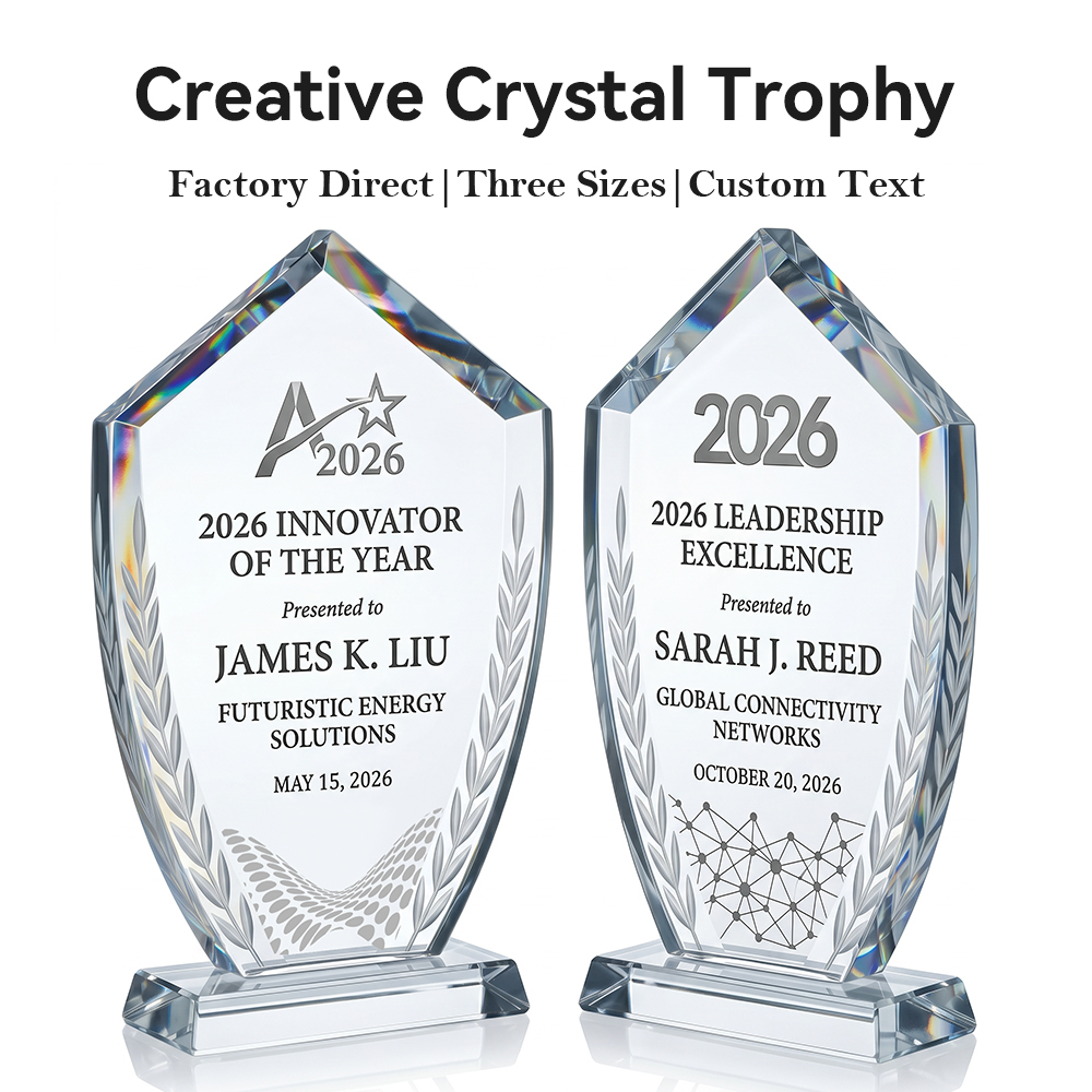 Custom Shape Crystal Trophy Award Laser Engraved Logo Design Modern Artistic Souvenir and Promotional Gift