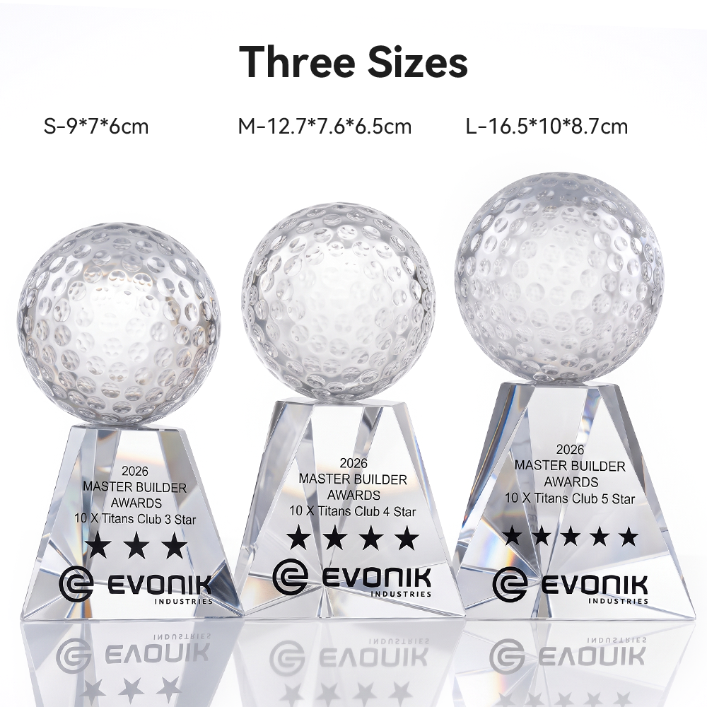 Custom Crystal Glass Trophy Award Blue Diamond Globe Golf Ball Design Team Champion Commemorative Medal Prize