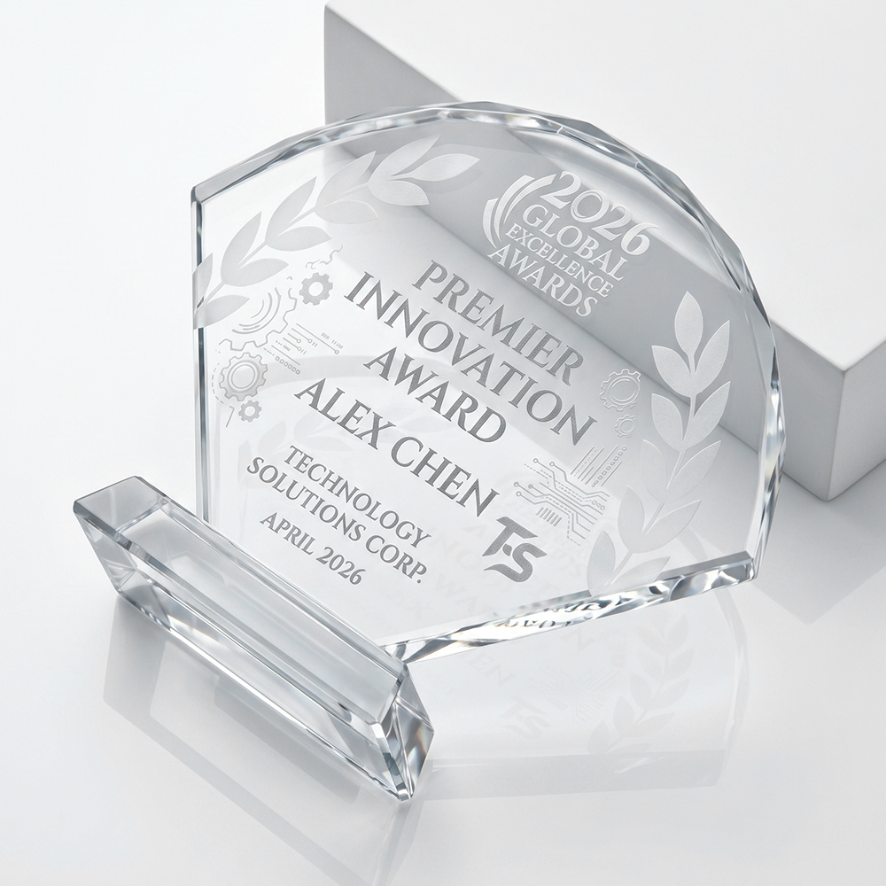Hot Selling Fan Shape Crystal Trophy Award Large Engraving Area Modern Design Corporate Anniversary Souvenir Keepsake