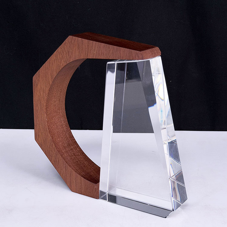 Full Color Printing Crystal Cup Plaque Crystal Trophy with Wooden Base MH-J296