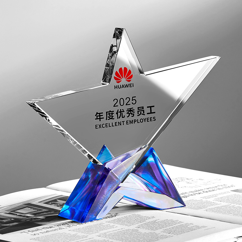 Custom New Five-Star Glazed Trophy High-End Engraved Future Star Outstanding Employee China Commemorative Award