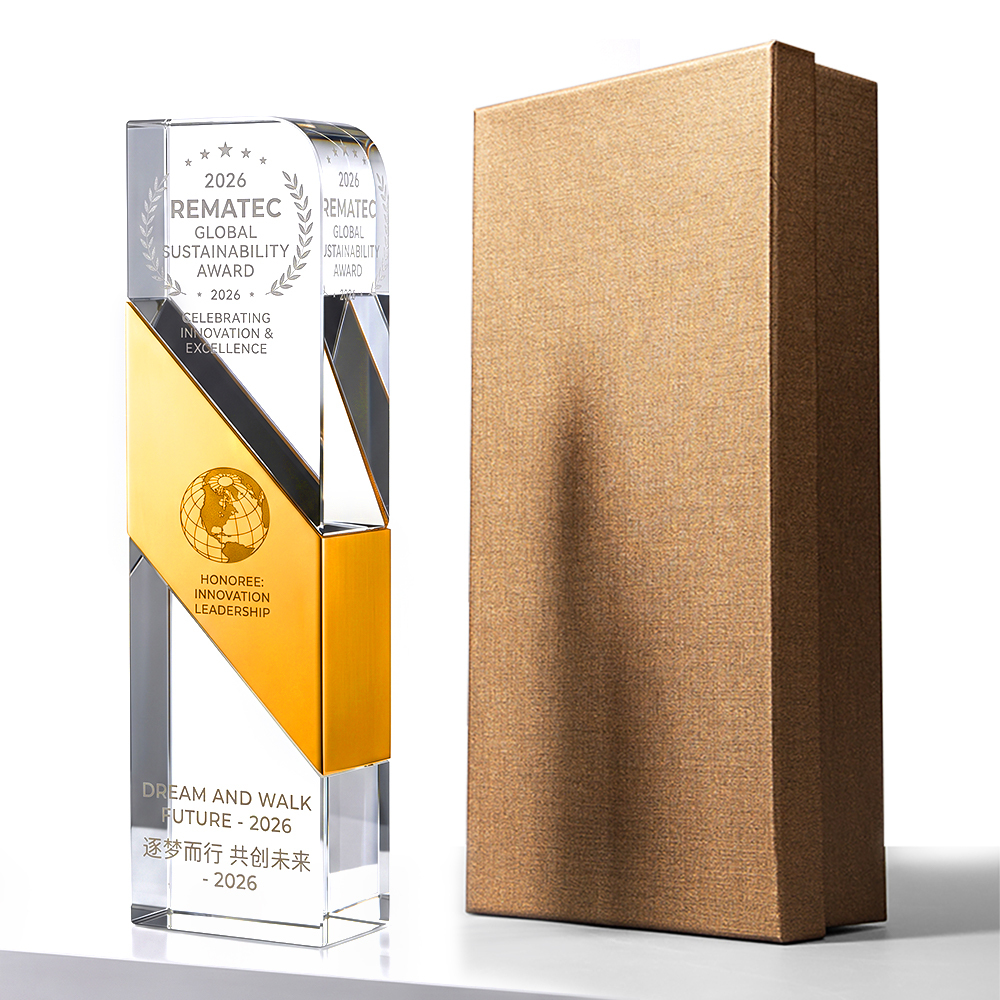 Custom Crystal Metal Cube Trophy Award Personalized Engraved Column Plaque for Corporate Excellence Annual Gala Recognition
