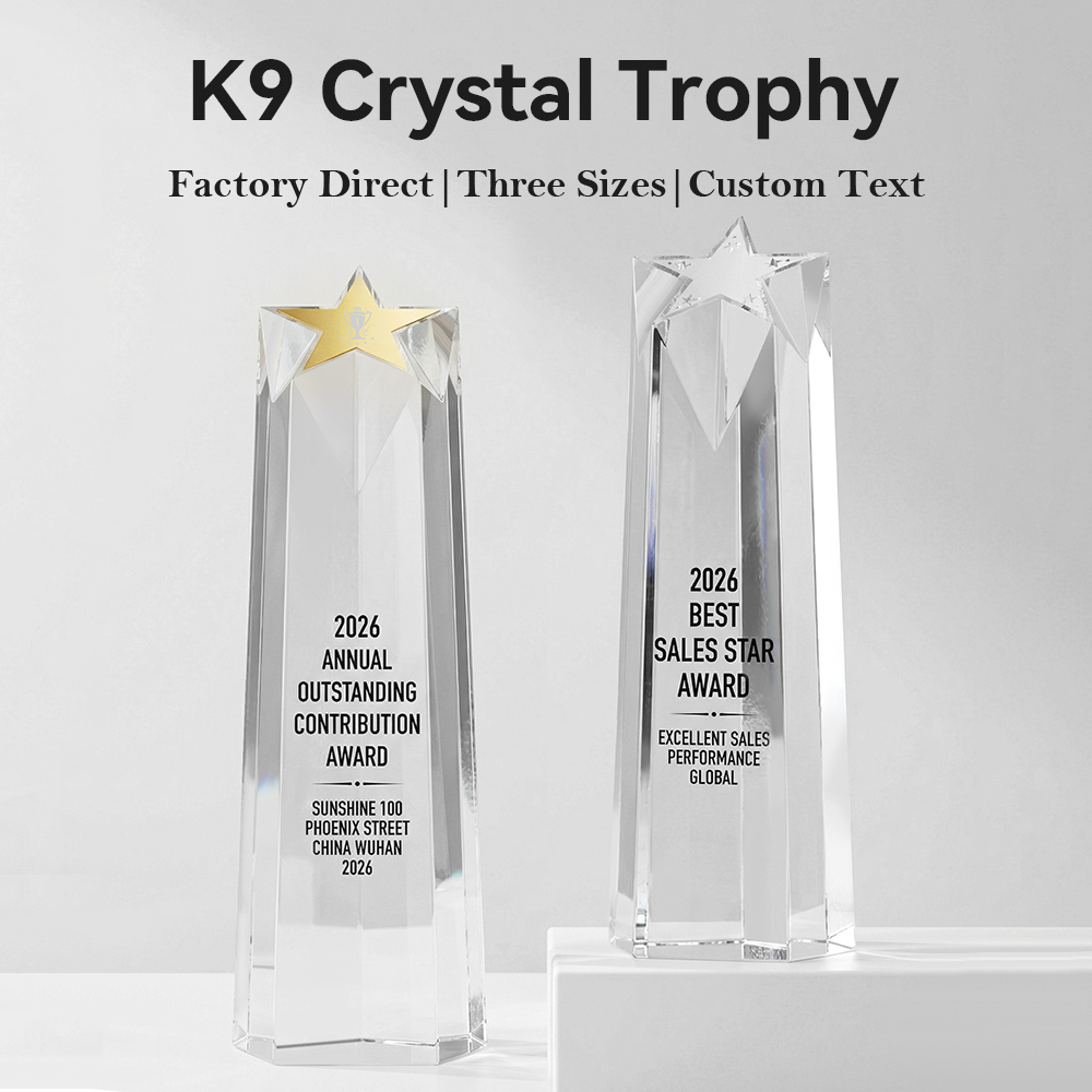 Custom K9 Crystal Star Trophy Personalized Engraved Slanted Pillar Plaque for Corporate Excellence Sales Champion Recognition