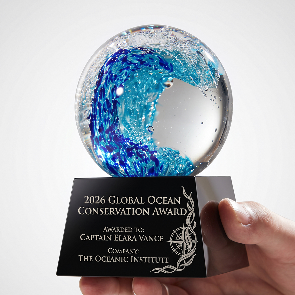 Hot Selling Nobel Style Surfing Art Crystal Trophy Award Transparent Base Corporate Excellence Employee Recognition