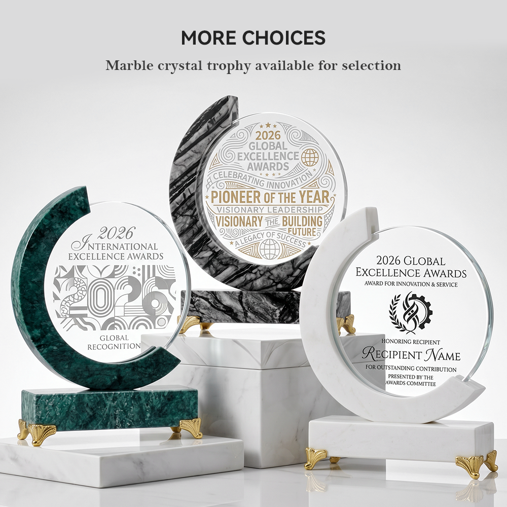 Custom Round Crystal Trophy With Wood Base Personalized Engraved Eco Friendly Glass Plaque for Corporate Recognition Achievement