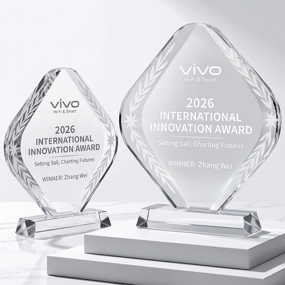 Custom Diamond Crystal Trophy Personalized Engraved Laurel Leaf Plaque Award Corporate Recognition Champion Achievement Gifts
