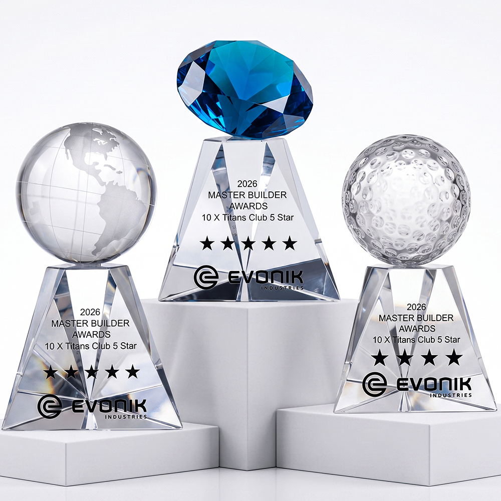 Custom Crystal Glass Trophy Award Blue Diamond Globe Golf Ball Design Team Champion Commemorative Medal Prize