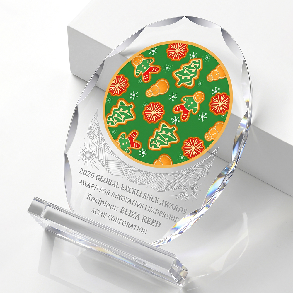 Hot Selling Oval Crystal Trophy Medal Award Large Engraving Area Modern Design Annual Party Christmas Recognition Keepsake