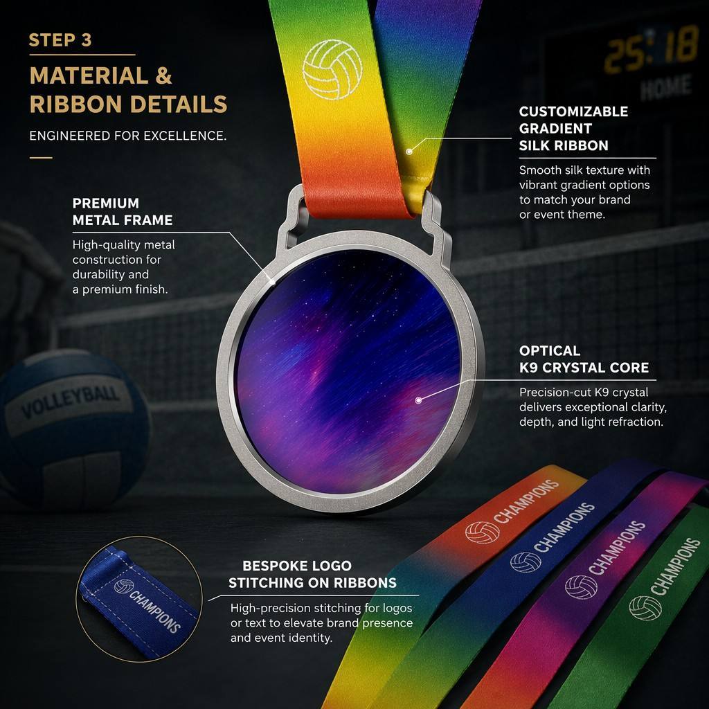 Elite Custom Metal Crystal Medal with Full Color UV Printing Creative Sport & Academic  Medal with Gradient Silk Ribbon