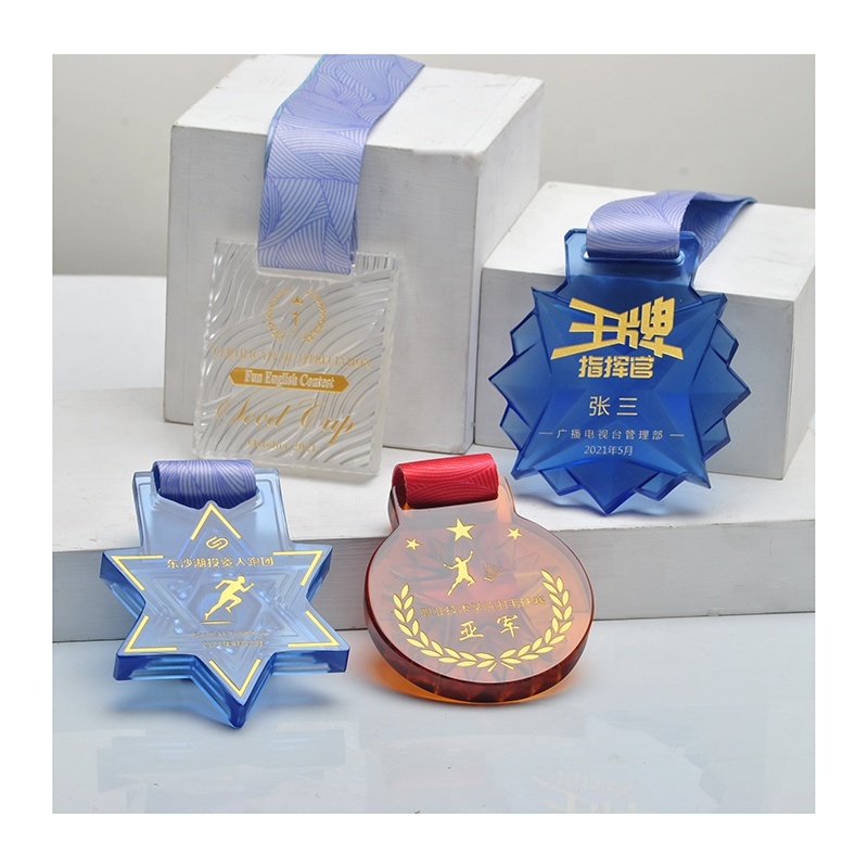 Jadevertu Luli Eco-Friendly Sandblasted Laser Engraved Crystal Medal for Sport Prize Presentation Custom Award