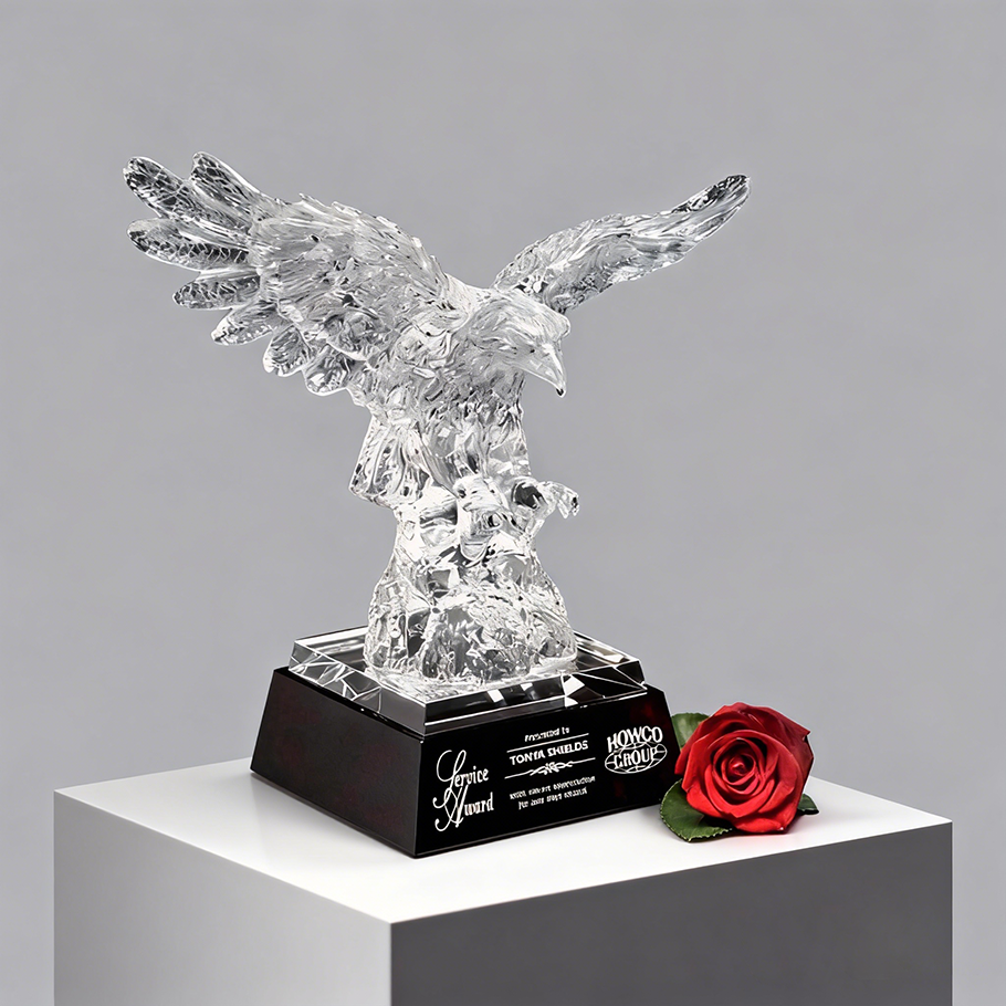 Noble High Quality Crystal 3D Eagle Falcon Model With Custom Personalized Logo  Achievement Gift Trophy Awards