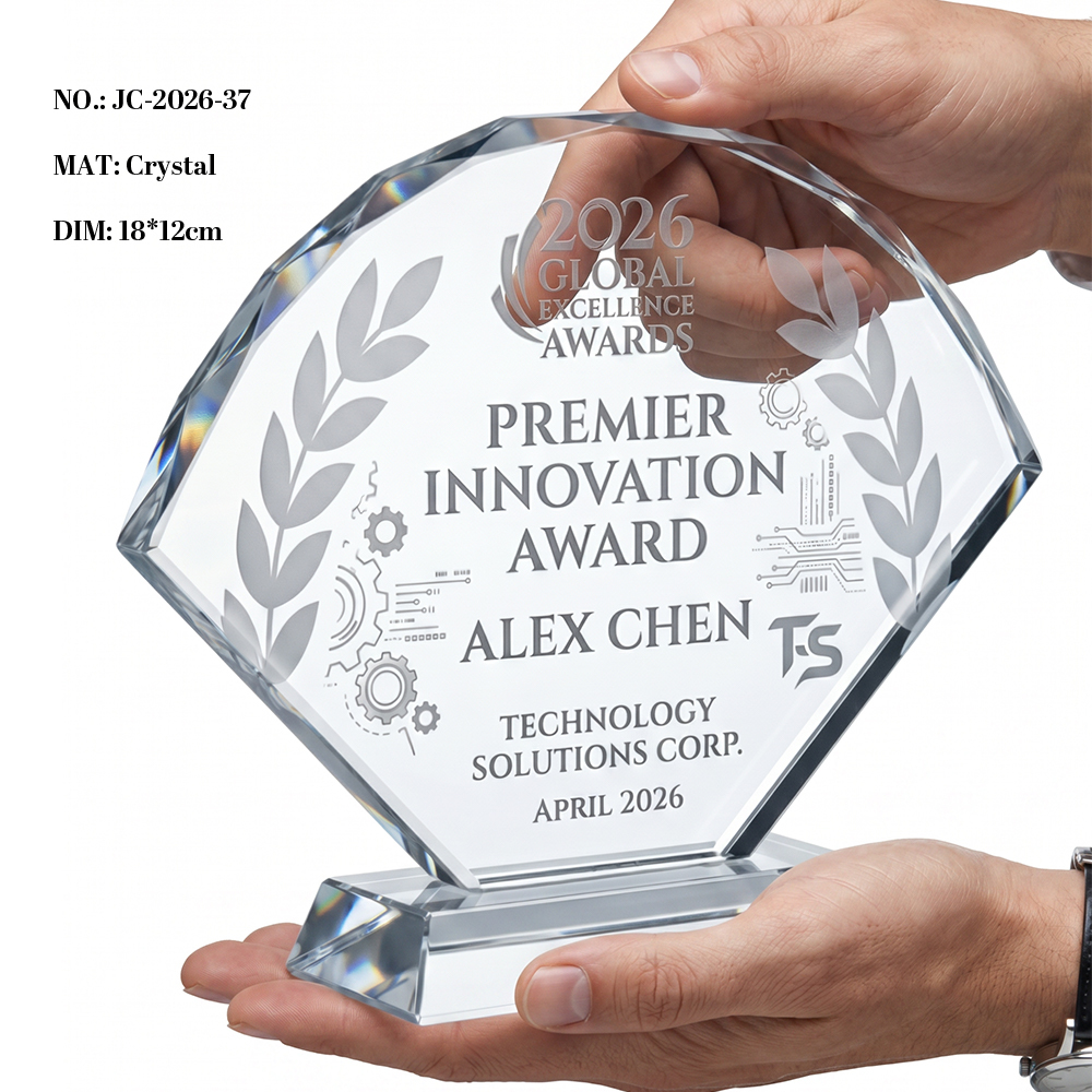 Hot Selling Fan Shape Crystal Trophy Award Large Engraving Area Modern Design Corporate Anniversary Souvenir Keepsake