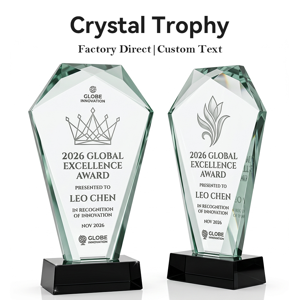 Hot Selling New Shield Crystal Trophy Award Laser Engraved Durable Modern Design Corporate Souvenir Gift Prize