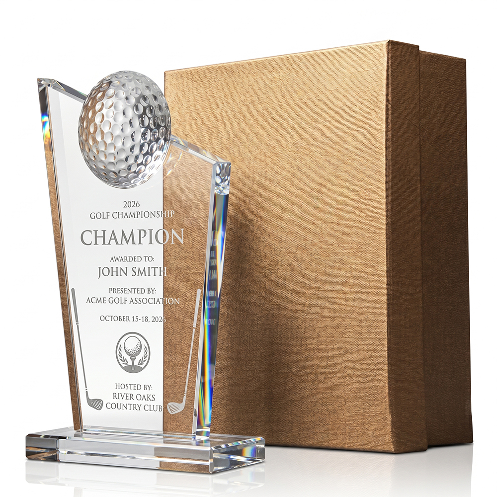Custom Golf Crystal Trophy Award Personalized Engraved Hole in One Champion Winner Professional Club Tournament Recognition