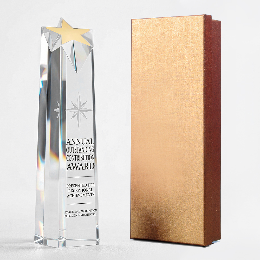 Custom K9 Crystal Star Trophy Personalized Engraved Slanted Pillar Plaque for Corporate Excellence Sales Champion Recognition