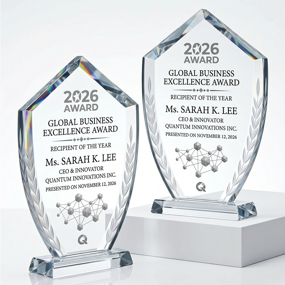 Custom Shape Crystal Trophy Award Laser Engraved Logo Design Modern Artistic Souvenir and Promotional Gift