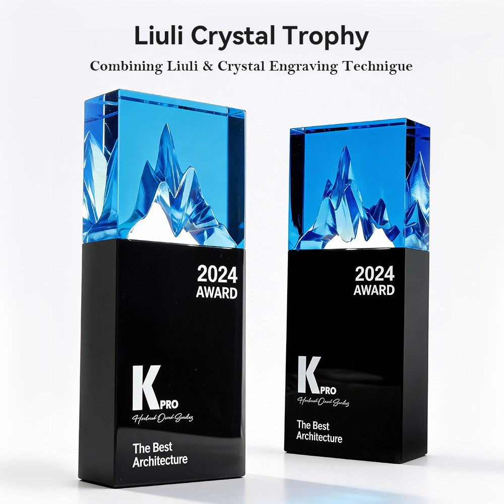 New Design Factory Wholesale High Quality Liuli Iceberg Crystal Award Plaque Trophy Laser UV Printing Custom Logo Fashion Trend